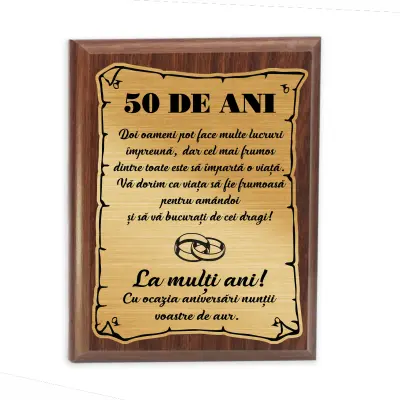 50 ani doi oameni pot face multe lucruri, placheta lemn personalizata prin gravura